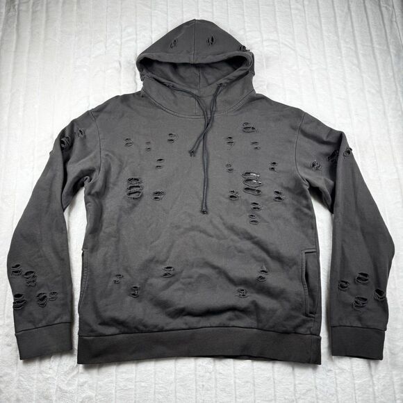 Lifted Anchors Distressed Hoodie Men's XL Brown Punk Grunge Crazy Holes Street - Picture 1 of 16